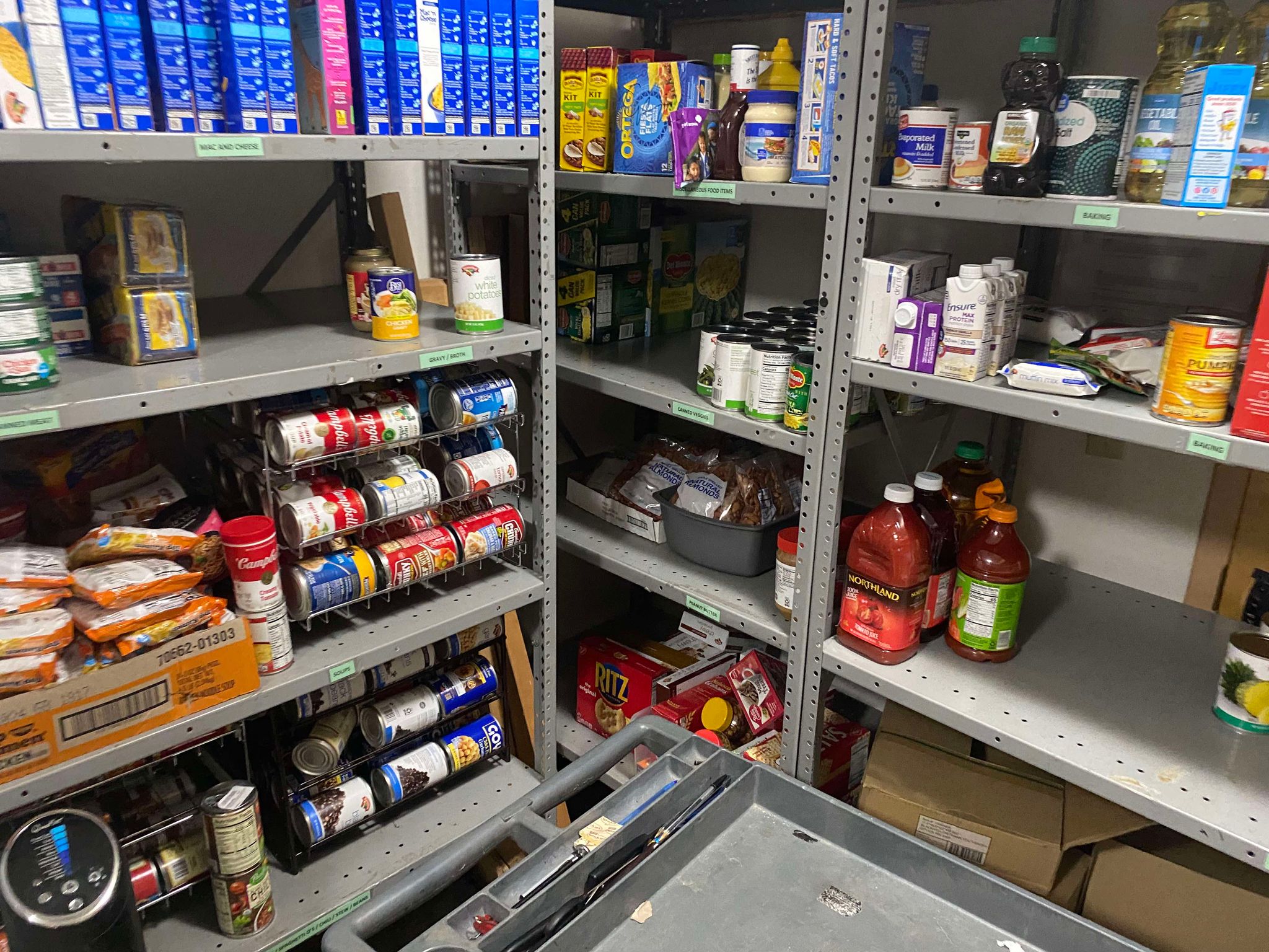 food items stacked on shelves