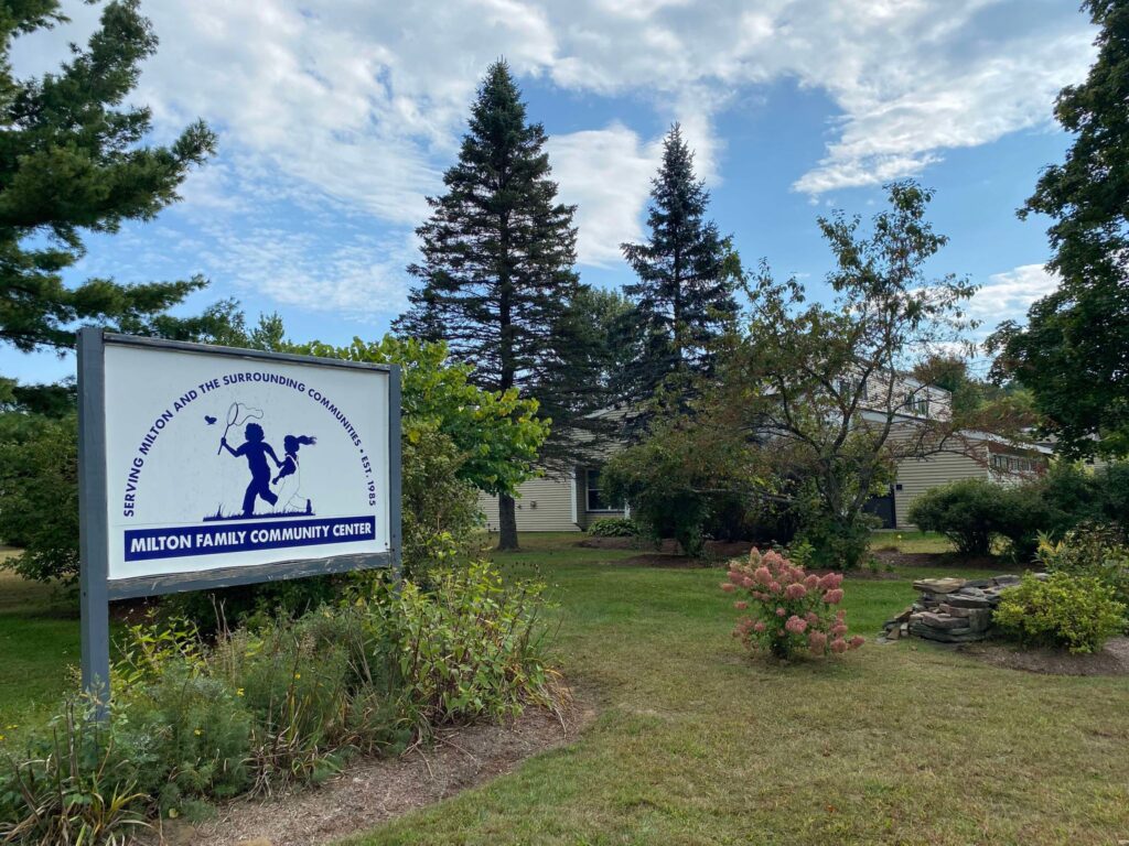 Milton Family Community Center sign in front yard