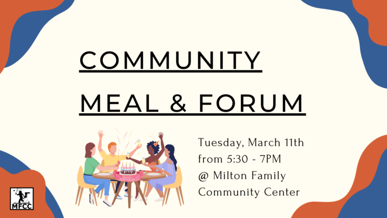 community meal and forum, people at a table